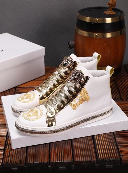 

2020v ограниченного заказа кожа цвета-блок вышивка высоких верхние вскользь ботинки, высокий класс мода диких шнурков кроссовки, размер: 38, Black