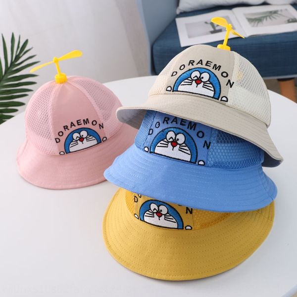 

bida children's cartoon dingdang cat breathable net small windmill sun baby fisherman new style bucket hat bucket hat, Blue;gray