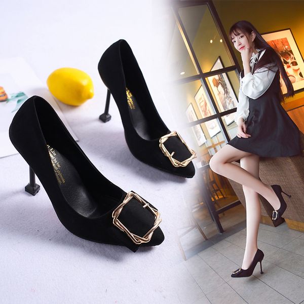 

women's leather med heels new shoes classic black&white pumps for office ladies white high heels black sexy