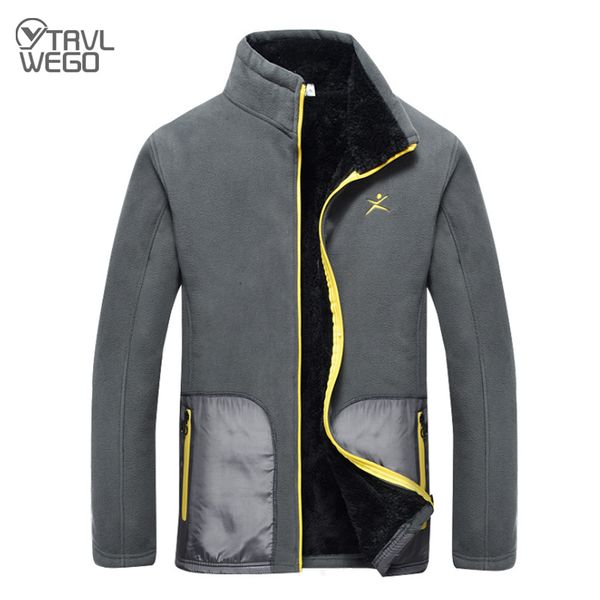 

trvlwego man winter outing polar fleece hiking jacket outdoor thickening camping tourism coat large capacity waterproof pocket, Blue;black