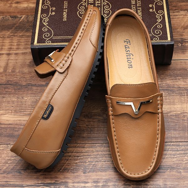 

new loafers shoes men fashion formal dress first layer of leather peas shoes formal dresses sneakers men plus size 38-47 *, Black