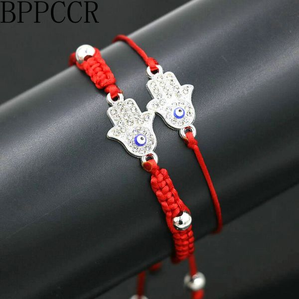 

bppccr 2pcs/set lucky hamsa hand silver color zircon braid bracelets black red rope thread string bracelets pulsears lovers gift