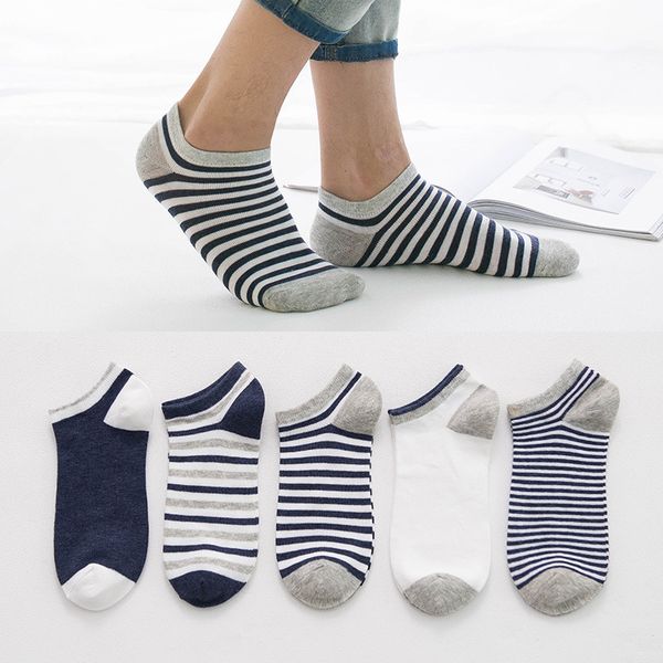

5 pairs non-slip boat socks men socks cotton breathable fashion short sock summer stripe pattern casual male ankle, Black