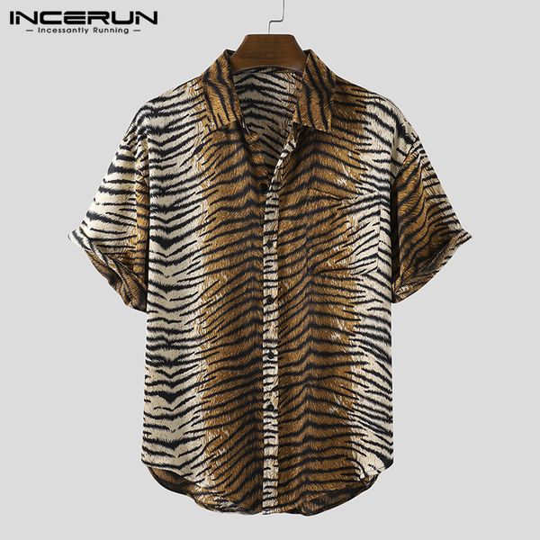 

short sleeve men shirt leopard print lapel chic 2020 streetwear button blouse casual summer fashion mens hawaiian shirts incerun, White;black
