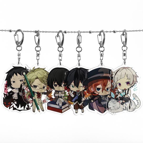 

anime stray dogs keychain dazai osamu edogawa ranpo akutagawa ryunosuke nakajima atsushi nakahara chuya cartoon acrylic keychain, Silver