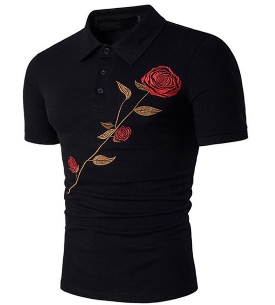 

summer mens designer polo fashion rose embroidery short sleeve lapel neck tees luxury mens clothing, White;black