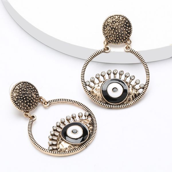 

exaggerated multi-layer round convex dot texture alloy diamond dripping eye earrings female bohemian national style, Golden