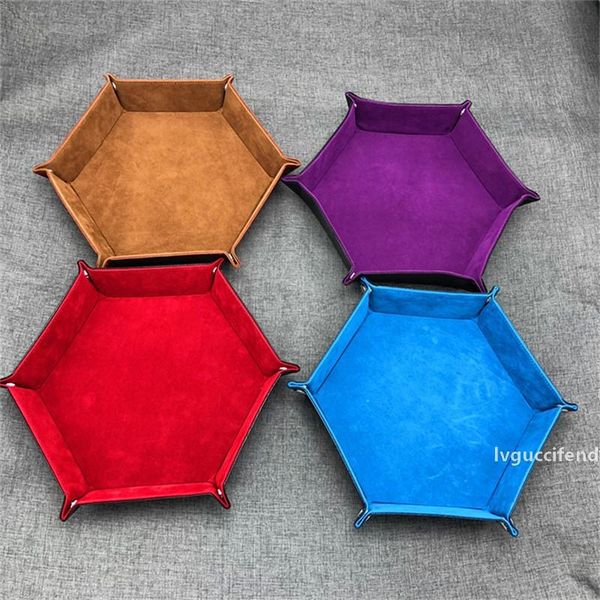 

foldable dice trays hexagon pu leather velvet cloth tray for dice table games deskstorage box tray decorative lx1720