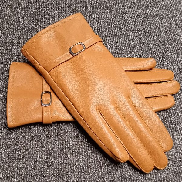 

cls9t women's sheepskin leather gloves and warm winter thickened velvet business gifts women's sheepskin leather gloves and warm w, Black