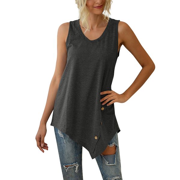 

women cotton loose tshirts ladies summer casual solid elastic u neck sleeveless tees long casual t-shirts, White