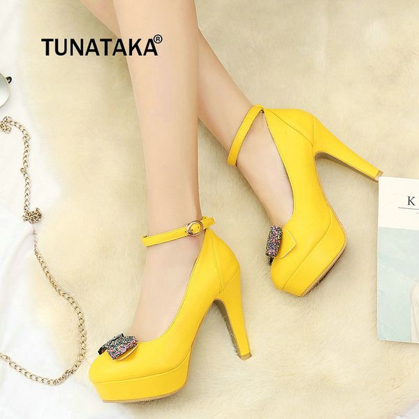 

dress shoes women buckle comfortable platform thick high heel pumps fashion sweet bow knot bling pink yellow white, Black