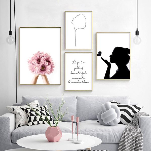 

optimism life quotes flower wall art canvas poster minimalist print butterfly girl painting pictures for living room decor