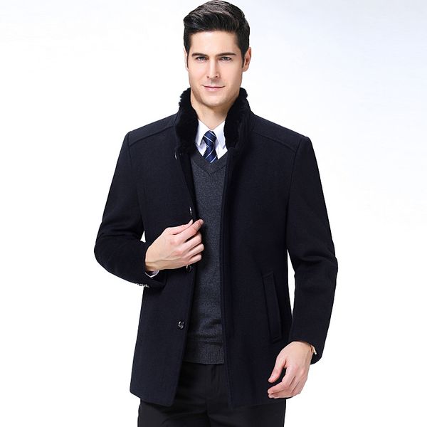 

winter 2020 pea autumn wool blend jacket cashmere coat for men real, Black
