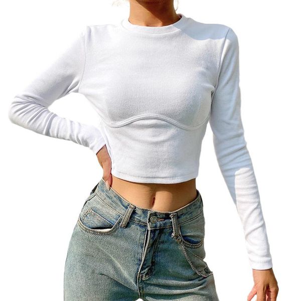 

women solid color crop short sleeve crew neck skinny slim club holiday casual fashion short shirts streetwear, White