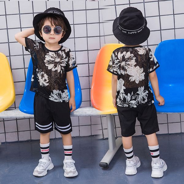 

детский t-шир ребенка детский t-шир top коа лето модно сетки выдолбленные топ мальчик девочка половина рукав круглый воротник т, Blue