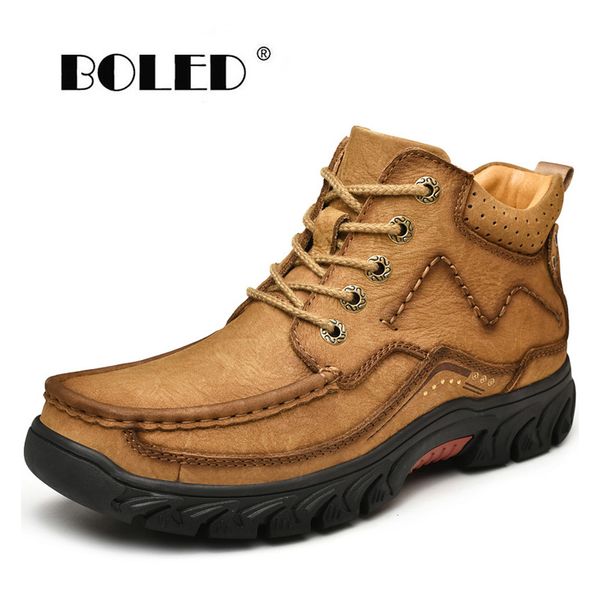 

natural leather warm boots men handmade plush fur ankle snow boots lace up wear resisting autumn winter shoes men, Black