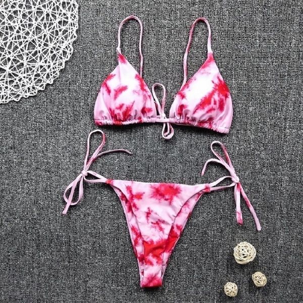 

2pcs women summer swimwear bikini set bra tie side g string thong beach triangle suit bathing suit swimming suit, White;black
