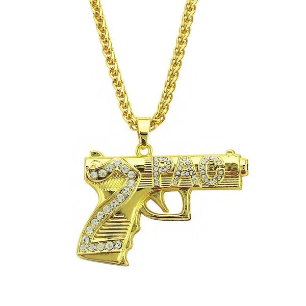 

2020 designer necklace cross-border accessories hip-hop diamond pendant necklace european and american pistol alphabet alloy jewelry chain c