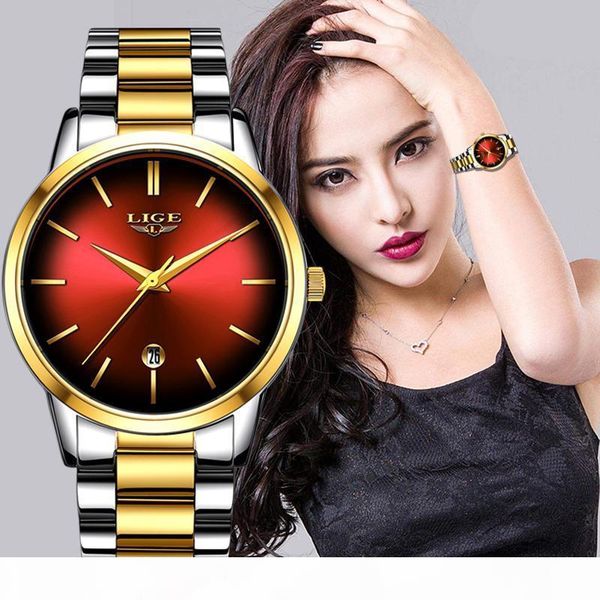 

женская мода кварцевые часы дамы lige top brand luxury женщин часы из нержавеющей стали водонепроницаемые платье девушки часы relogio femini, Slivery;brown