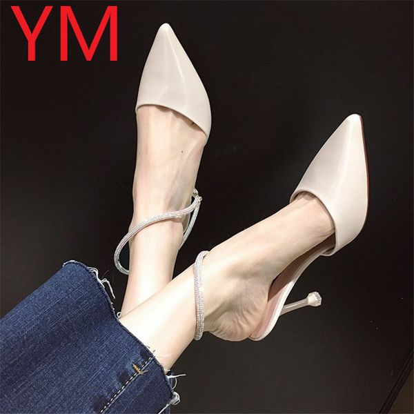 

2020 new high heels women pumps platform shoes women ankle strap pointed toe thick heeled ladies shoes comfortable working, Black
