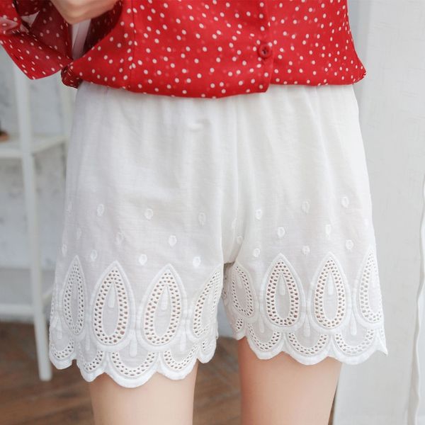 

gi6jq 2019 лета нового сплошной цвета женского полый из шнурка безопасности кружевных трехточечный брюк базовых шорт безопасности против воз, Black