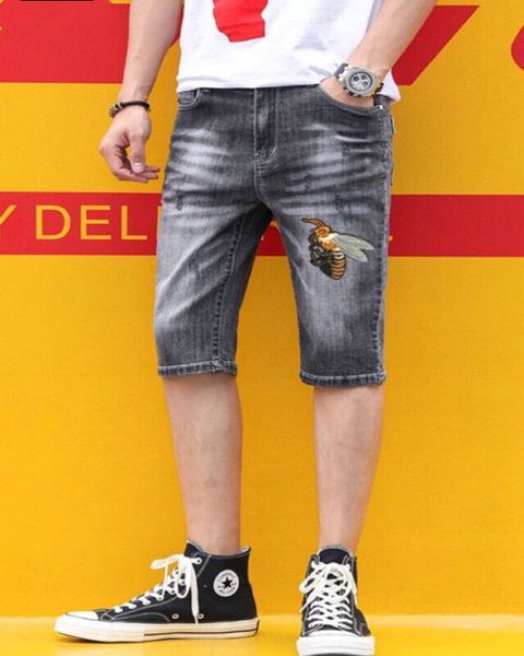 

fashion bdge mens luxury designer shorts summer pants slim fit washed motocycle jeans short panelled hip hop joggers designer jeans short, Blue