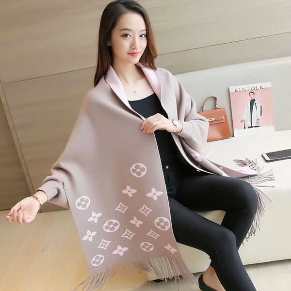 

2020 spring new women's elegant socialite cashmere tassel cardigan sweaters batwing sleeves female scarf cape outwear, White