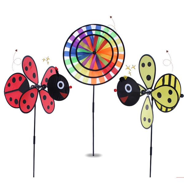 Inset colorido do arco-íris triplo roda de vento Toy Spinner Windmill Garden Quintal Outdoor Decor Crianças Brinquedos yq2071