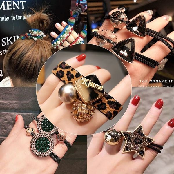 

korean leopard head rubber rope rubber band accessories headdress rainbow knot metal ball hair rope simple hipster hair band