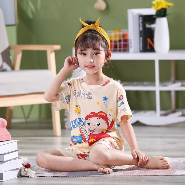 

summer children pajamas set baby short sleeved sleepwear suit girls nightwear pants boys girls soft clothing set, White