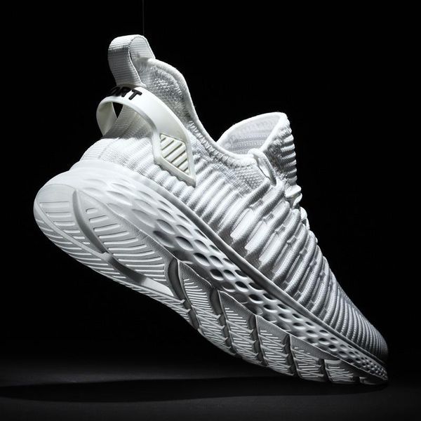 

white sneakers men 2020 summer style breathable running shoes mesh lace up sport shoes black trainers walking jogging 48