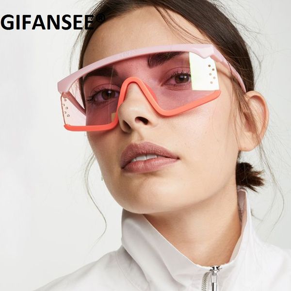 

rimless oversized sunglasses women 2020 fashion brand designer big frame shield square glasses uv400 shades for men one piece, White;black