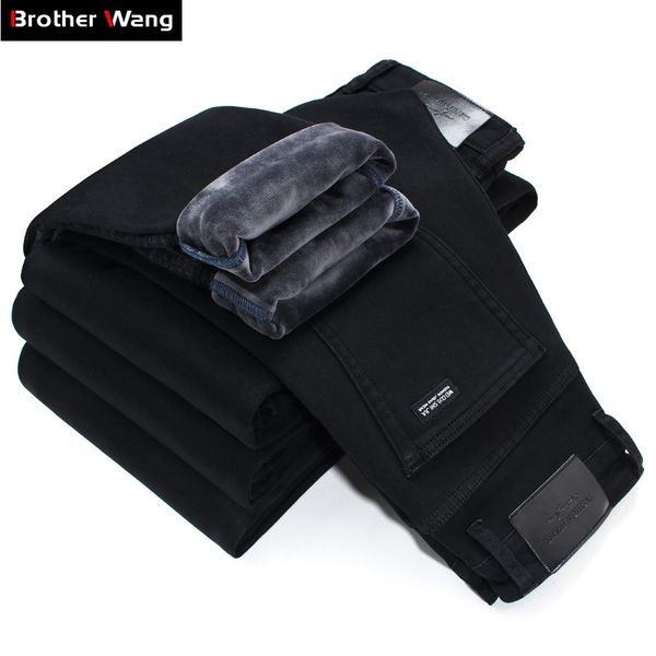 

2020 winter new men warm slim jeans elasticity skinny black jeans fashion casual thick denim pants trousers male brand clothes, Blue