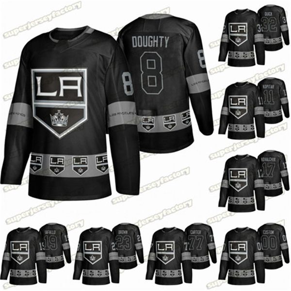 

11 anze kopitar los angeles king jersey 8 drew doughty jonathan quick jeff carter 17 ilya kovalchuk 19 alex iafallo 23 dustin brown hockey, Black;red