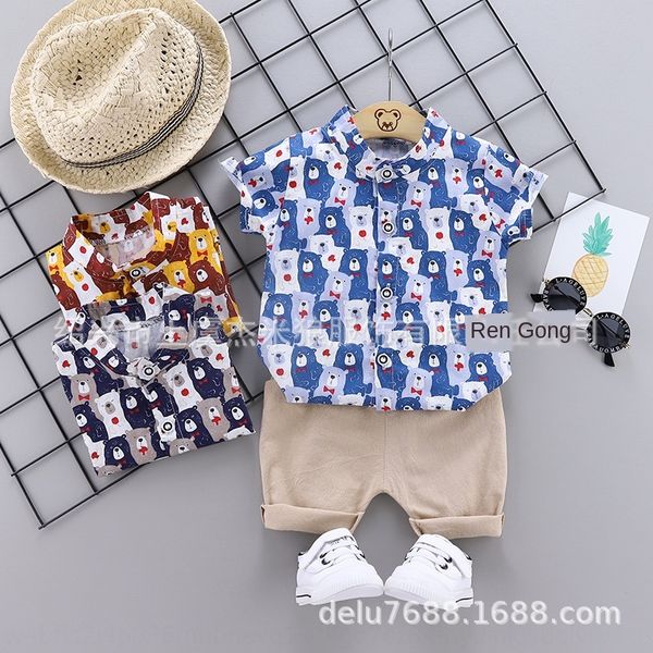 

jeremy wolf 2020 summer clothes new boy boy baby 0-4 clothing shirt clothing dinosaur bear pattern two-piece shirt set