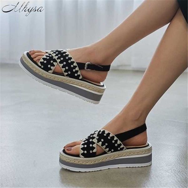 

2020 summer women's sandals fashion women wedges shoes pumps mid heel buckle sandals outdoor beach platform women shoes, Black