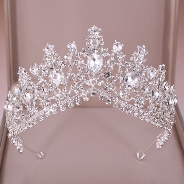 

luxury crystal rhinestone bridal crown wedding tiaras and crowns queen diadem pageant party bridal hair jewelry accessories mx200720, White;golden