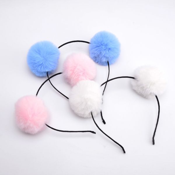 

sweet girls beautiful hairband headpieces ears plush ball big hair head hoop hair accessories tiara for children 1pcs, Slivery;white
