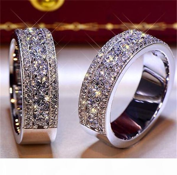 

i 2ct brilliant solid 925 sterling silver wedding anniversary round lovers sona diamond ring engagement band fine jewelry men women fan, Slivery;golden
