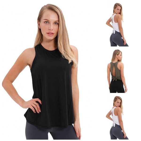 

lu bowknot спортивный jogger топ 4 цвета backless дизайн круглый воротник фитнес йога жилет бодибилдинг танки женского одеяния 59lyd e19, White;red