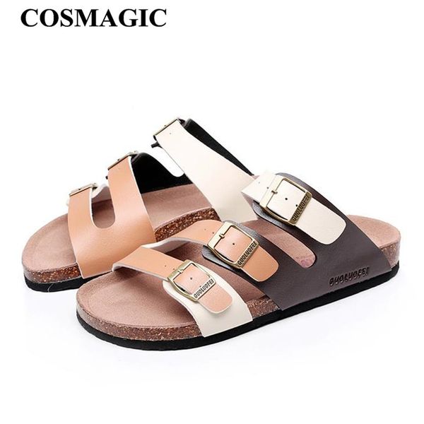 

cosmagic 2020 fashion men beach cork slippers summer mixed color non-slip outside eva leather buckle slide shoe high quality, Black