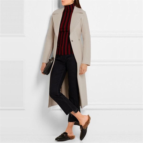 

new suit collar wool fashion simple waist slim lace-up woolen coat long coat for women, Black
