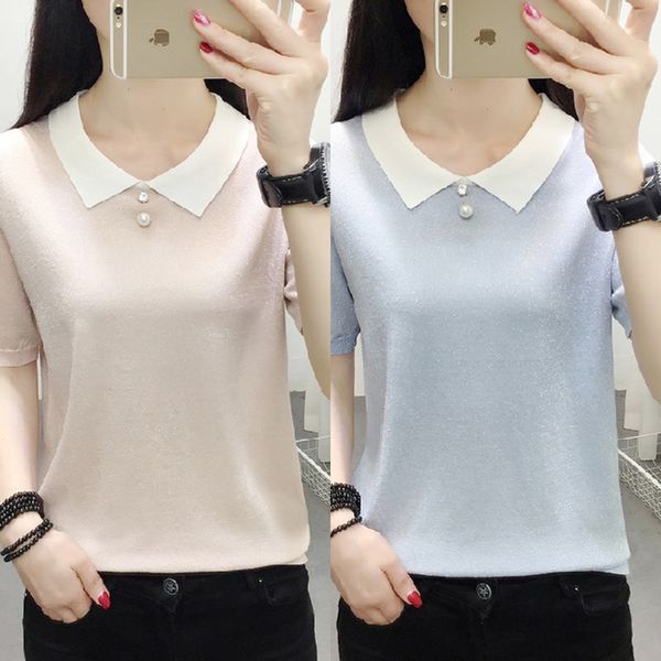 

ice шелковый с короткими рукавами футболки куклы для женщин 2020 лето новой моды студент кукла воротник яркий шелк трикотажные футболки для, White