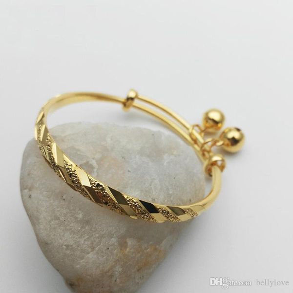 

kids jewelry 18k gold plated meteor embossing adjustable bells bangles & bracelets for baby toddler girls gift, Black