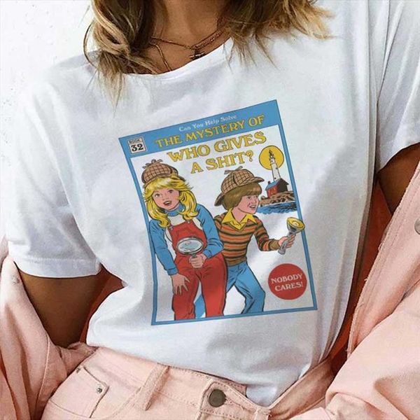 

korean style ulzzang the mystery of who give a shit female t shirt 90s vintage tshirt fashion tumblr clothes women, White