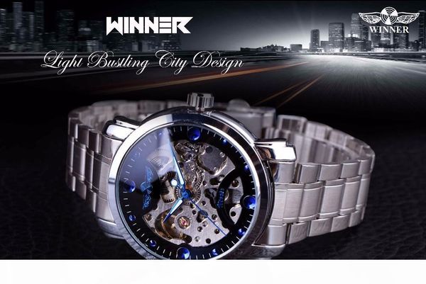 

a winner blue ocean fashion casual designer stainless steel men skeleton watch mens watches brand luxury automatic watch clock, Slivery;brown