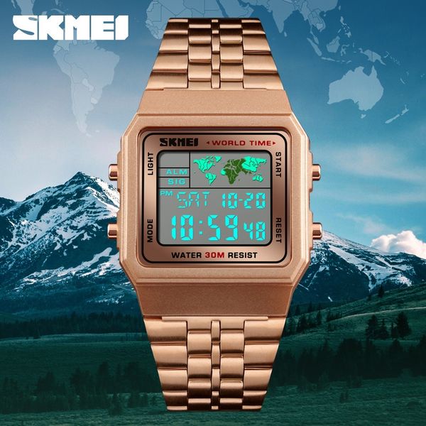 

skmei new electronic outdoor sports fashion world time outdoor sports business men's watch thailand waterproof electronic watch, Blue