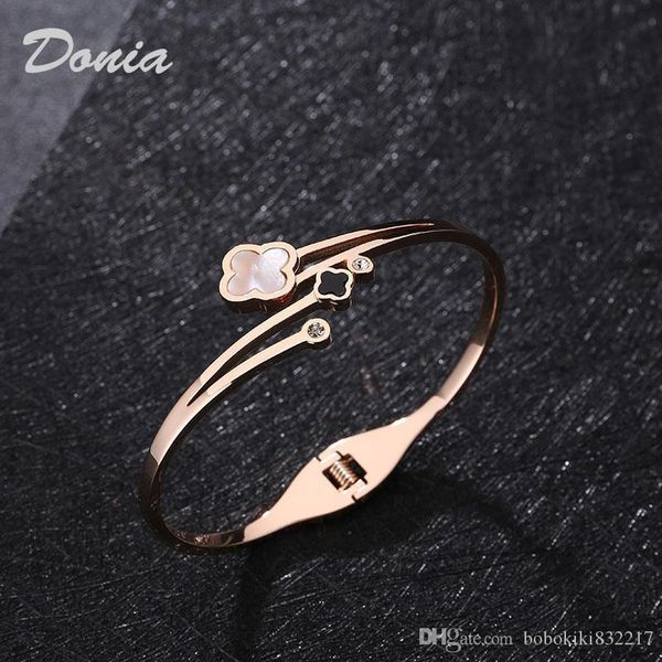 

donia jewelry european and american popular lucky flower rose gold plating exaggerated titanium steel adjustable bracelet, Black