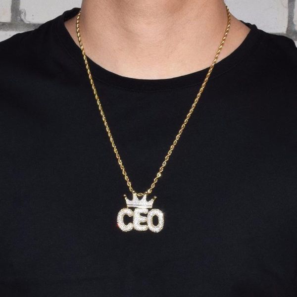 

crown small bubble letters necklaces & pendant with 4mm gold silver tennis chain custom name hip hop jewelry