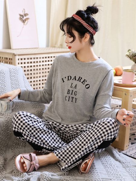

slqp4 postpartum nursing pajamasnursing pajamas cotton puerpera clothing autumn autumn october month plaid clothing stage pajamas long sleev, Blue;red